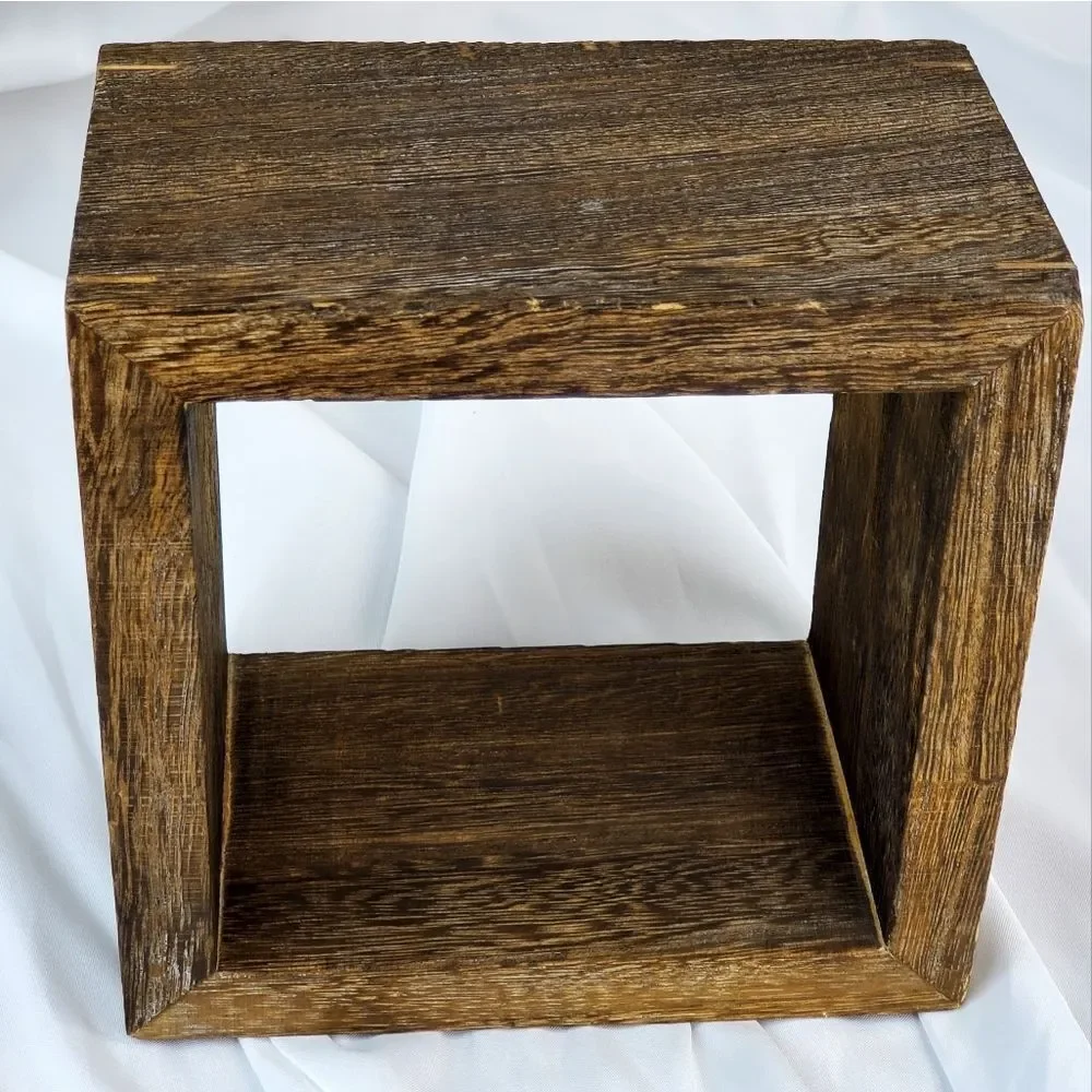 🔺️NWT The Container Store Brown Rustic Wood Square Display Shelf